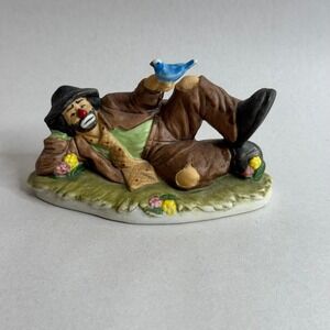 Emmett Kelly Jr Flambro The Hobo Clown Reclining with Bluebird Figurine